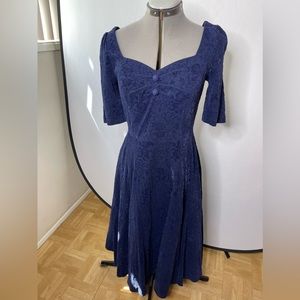 Collectif Vintage inspired Navy Flocked dress LARGE